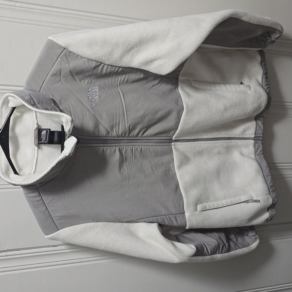 The North Face Denali Zip Up Polartec Classic Gray & Ivory/White Girls Sz 18 XL
